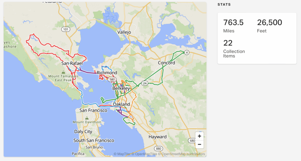 Ride with GPS map showing bike training routes